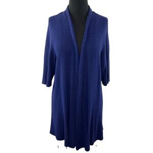 EILEEN FISHER Blue Cotton Silk Blend 3/4 Sleeve Open Front Cardigan Sweater 2X